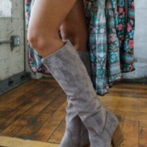 Josie Knee High Suede Boots - Gray - 9